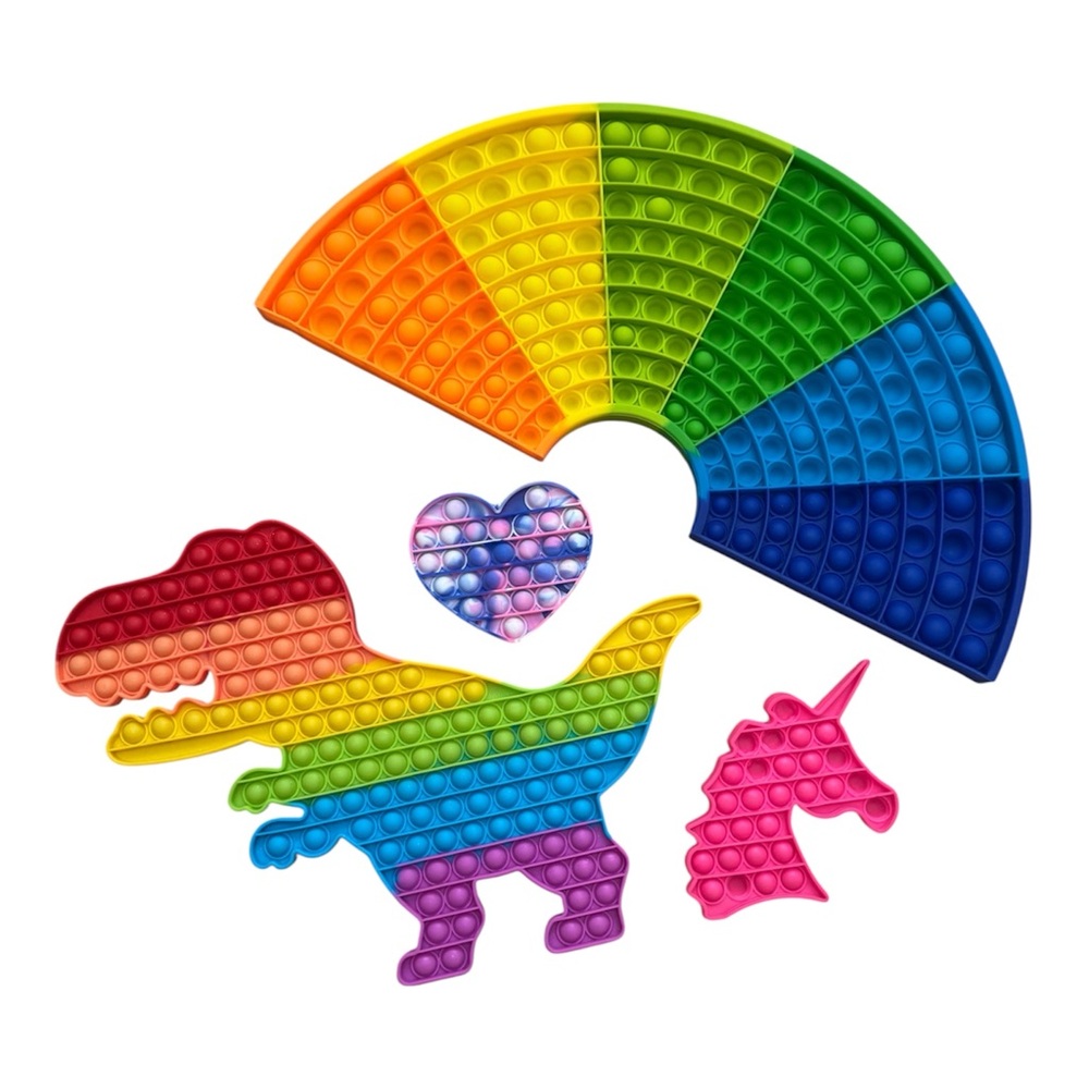 Rainbow Fidget‎ Pop Toy Set Giant Rainbow T-Rex Dinosaur Unicorn Heart 4pc Lot